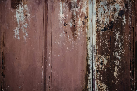 A close-up view of a rusty metal surface showing signs of wear and tear with flaking paint and...
