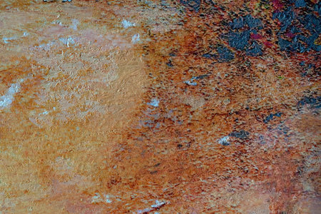 An abstract art piece featuring a mix of earthy tones including shades of brown, orange, and black,...