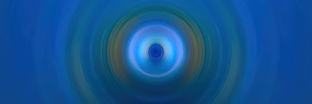 An image featuring a blue circular light effect with concentric rings on a dark blue background