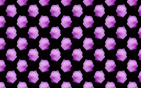 A repeating pattern of purple flowers on a black background, showcasing a vibrant and eye-catching...