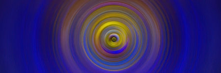 An image featuring vibrant concentric circles with a gradient of colors, primarily blue, yellow, and purple, creating a mesmerizing pattern.の写真素材
