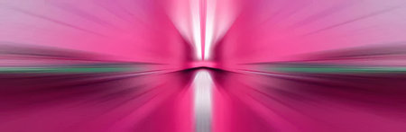 A bright pink tunnel with a light effect leading to a central pointの写真素材