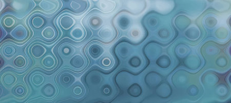 Abstract blue background features blurred wavy rounded shapes and circles creating a soothing visual...