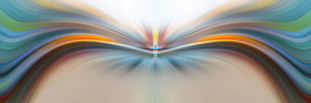 Vibrant abstract digital art featuring swirling patterns of blue, green, and orange hues converging...