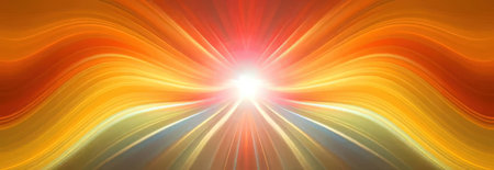 Bright light shines through wavy lines and vibrant colors creating a dynamic abstract visual...