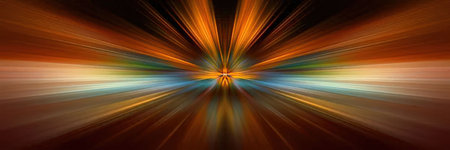Colorful abstract background features radial motion blur effect with shades of orange and blue hues...