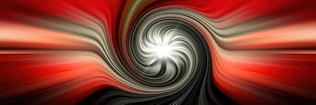 Bright white light at the center creates a hypnotic spiral shape surrounded by swirling red and...