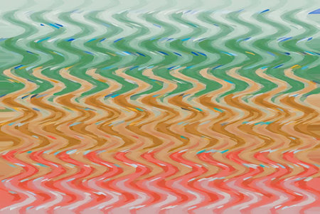 Colorful wavy pattern featuring gradient colors transitioning smoothly from green to orange to red...