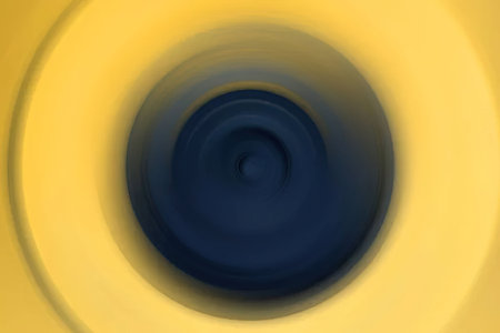 Dark blue spiral center surrounded by vibrant yellow concentric circles creating a modern abstract...