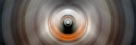 Vibrant abstract spiral tunnel with silver and orange hues creates a dynamic and hypnotic futuristic...