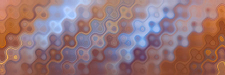 Abstract background featuring interconnected hexagonal shapes in shades of orange and blue hues...