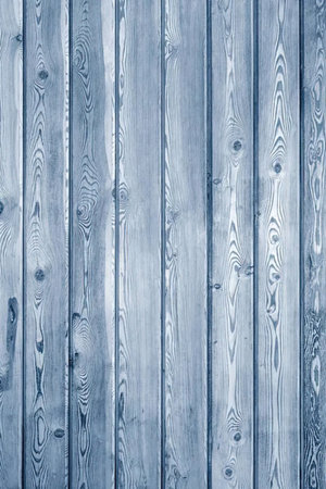 Gray painted wooden planks with visible wood grain and knots create a weathered fence or wall...