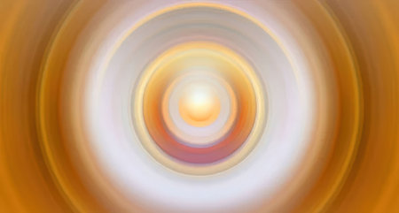 Vibrant abstract digital artwork featuring swirling concentric circles in shades of orange and white...