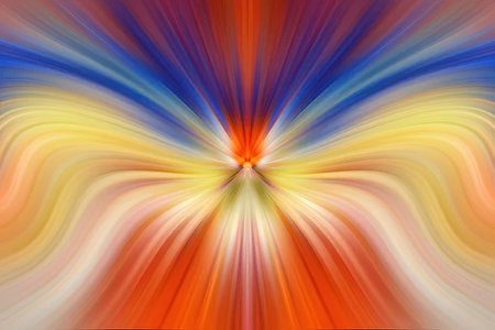 Multicolored abstract design featuring dynamic swirling patterns and bright radiant colors emanating...