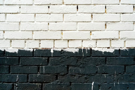 Half painted brick wall with contrasting black and white colors, creating a striking visual effect...