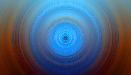 Vibrant blue and orange concentric circles create a mesmerizing abstract pattern with a black...