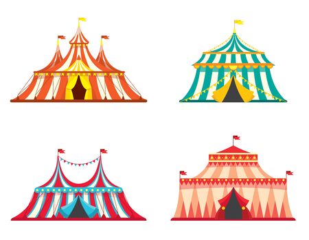 Set of circus tents. Objects in flat style isolated on white background.のイラスト素材