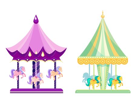 Set of carousels in various design. Colorful children's carousels isolated on white background.のイラスト素材