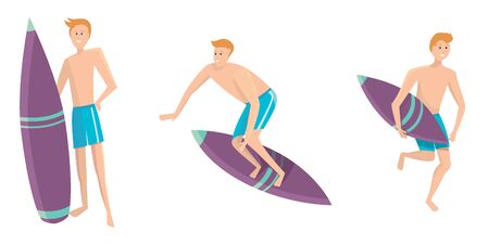 Vector set of surfers in different poses.のイラスト素材