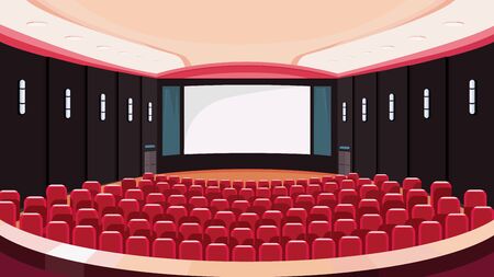 Empty cinema hall. Movie theatre with white screen.のイラスト素材