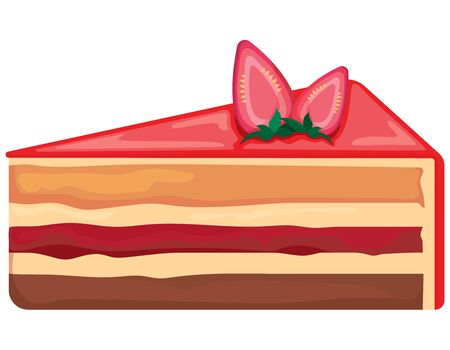 Strawberry cake isolated on white background. Beautiful pastries in cartoon style.