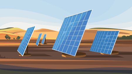 Landscape with solar panels. Alternative energy.のイラスト素材