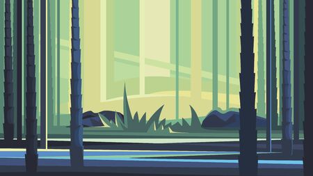 Beautiful bamboo forest. Natural scenery with trees and sunlight.のイラスト素材