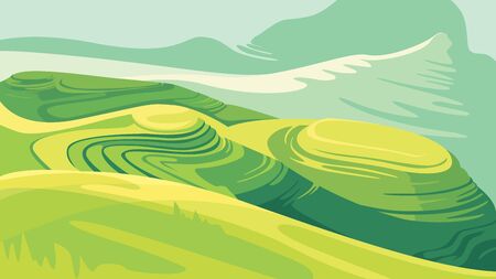 Landscape with rice fields. Beautiful agricultural scenery.のイラスト素材