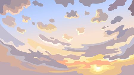 Beautiful sky landscape. Colorful clouds in cartoon style.のイラスト素材