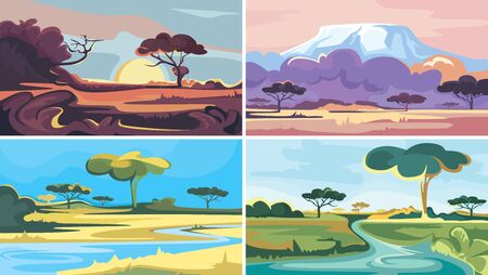 Set of african landscapes. Beautiful nature sceneries.のイラスト素材