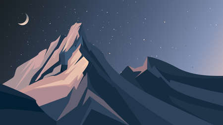 Mountains in the night. Nature scenery in cartoon style.のイラスト素材