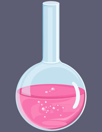 Flask with chemical liquid. Laboratory glassware in cartoon style.のイラスト素材