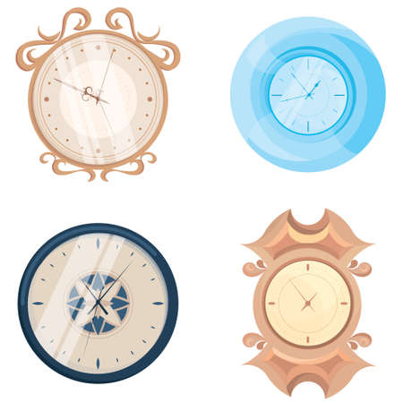 Set of different wall clocks. Interior objects in cartoon style.のイラスト素材