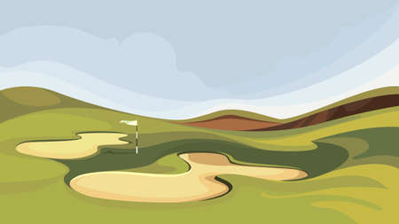 Golf course with sand traps. Illustration of outdoor sport.のイラスト素材