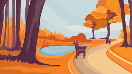 Road in autumn park. Beautiful nature scenery.のイラスト素材
