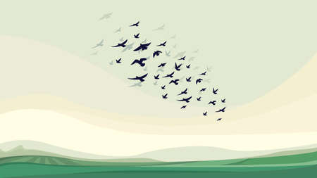 Flock of flying birds. Wildlife scenery.のイラスト素材
