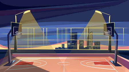 Basketball court on background of skyscrapers.のイラスト素材
