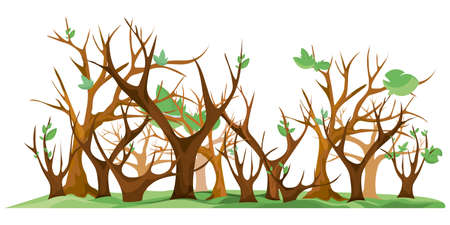 Trees with budding leaves in cartoon style.のイラスト素材