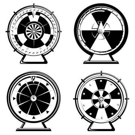Set of different wheels of fortune. Isolated objects in monochrome style.のイラスト素材