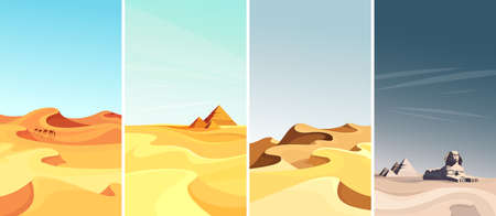 Collection of desert landscapes. Beautiful sceneries in vertical orientation.のイラスト素材