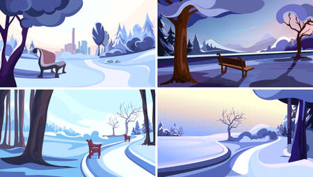 Collection of winter parks. Beautiful nature sceneries.のイラスト素材