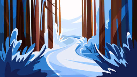 Road in winter forest. Beautiful nature landscape.のイラスト素材