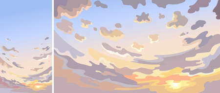 Sky with clouds at dawn. Set of natural sceneries in vertical and horizontal orientation.のイラスト素材