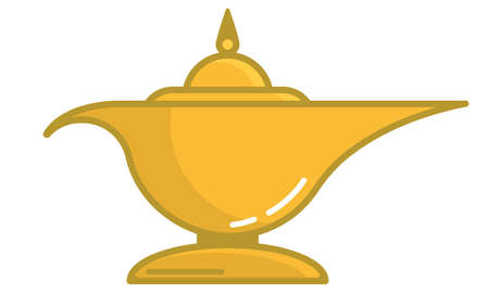 Genie's lamp in cartoon style. Antique golden object.のイラスト素材