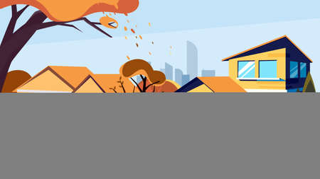 Suburban street in autumn season. Beautiful outdoor location.のイラスト素材