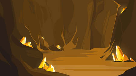 Cave with yellow crystals. Beautiful underground location.のイラスト素材