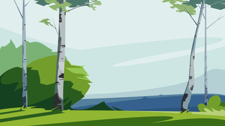Landscape with birches. Beautiful natural scenery.のイラスト素材