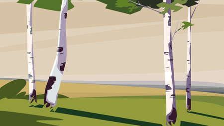Birches on the meadow. Beautiful nature landscape.のイラスト素材