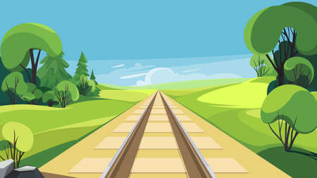 Railroad in summer season. beautiful outdoor scene.のイラスト素材