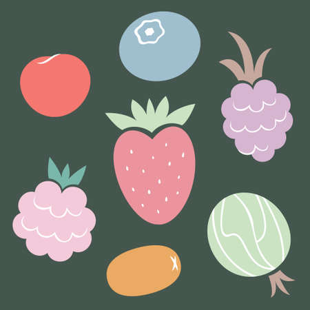 Set of different berries. natural food in flat style.のイラスト素材